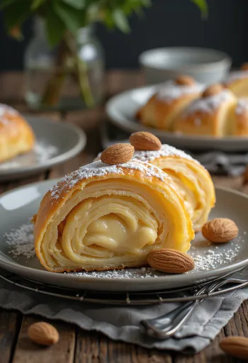 Marsipaanistruudeli tarjoiltuna