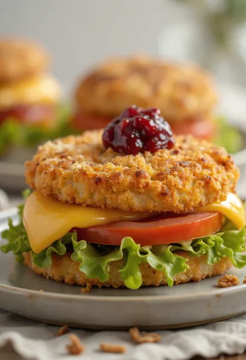 Paistettu juustohampurilainen tarjoiltuna