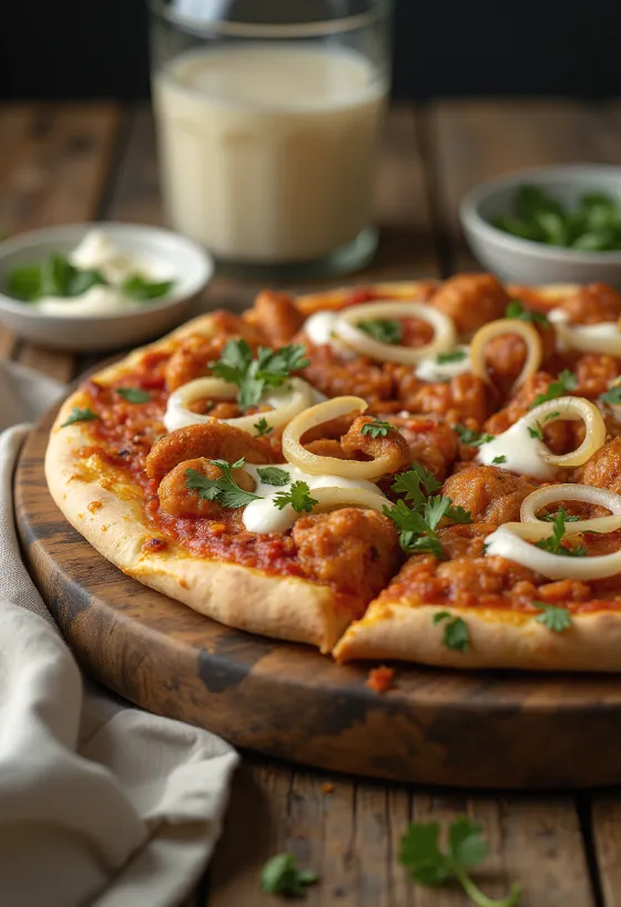 Tandoori chicken pizza intialaisella maustuksella ja korianterilla