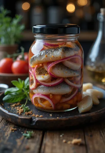 Tulinen säilötty silli lasipurkissa