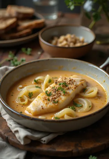 Prebioottinen purjo-kalapata tarjoiltuna, koristeltuna tuoreella persiljalla