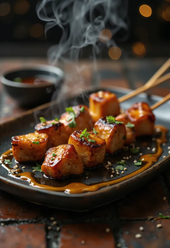 Soijakastike-satay, grillatut kanavartaat soijamarinadissa