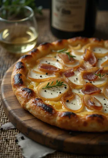 Tarte flambée smetanalla, sipulilla ja pekonilla