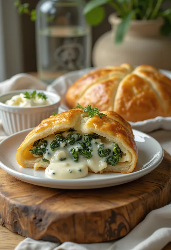 Vastapaistettu kermainen pinaatticalzone