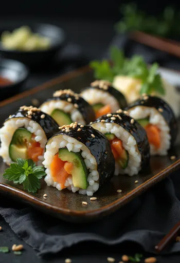 Veggie Gimbap, vastavalmistettu vihanneksilla ja avokadolla