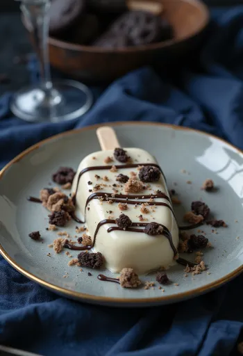 Magnum Cookie & Cream -jäätelö valkosuklaakuorrutteella ja keksinpaloilla tarjoiltuna