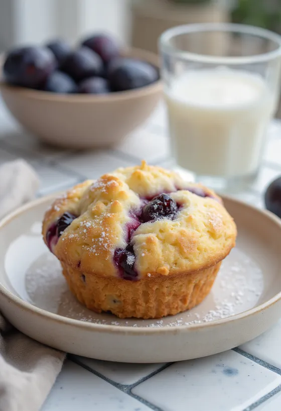 Luumumuffinit tarjoiltuna lautasella