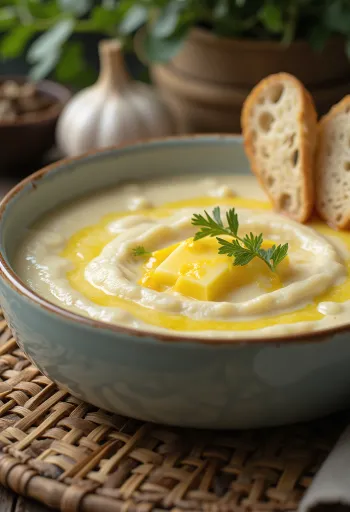 Tarjoiltu valkosipuli-kukkakaalisosekeitto