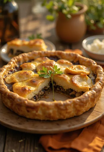 Kultainen lehtitaikinapiirakka sienitäytteellä