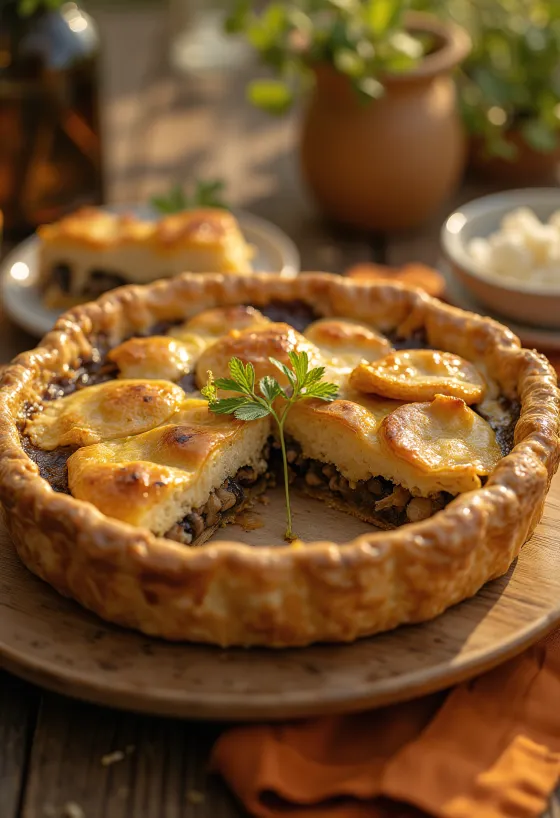 Kultainen lehtitaikinapiirakka sienitäytteellä