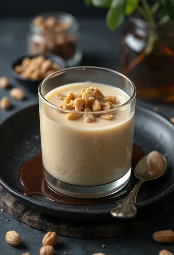 Maapähkinävoi-pannacotta tarjoiltuna