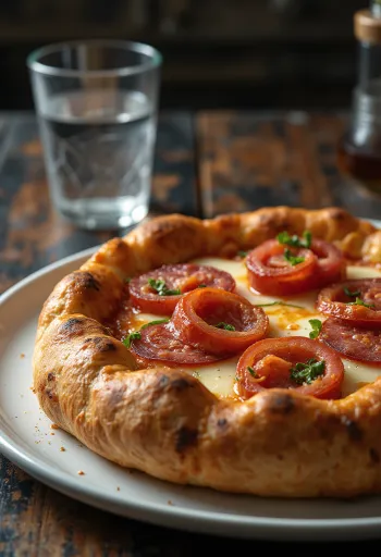 Täytettyreunainen Diavola pizza mausteisella salamilla