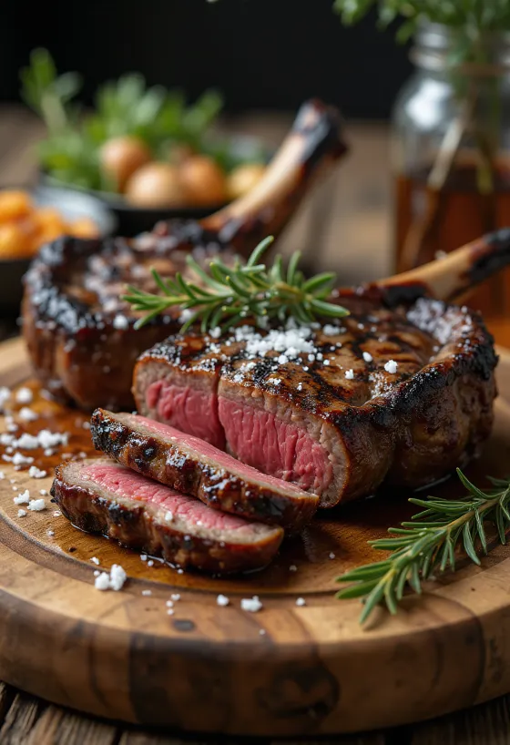 Grillatut springbok-pihvit tarjoiltuna paahdettujen kasvisten kera.