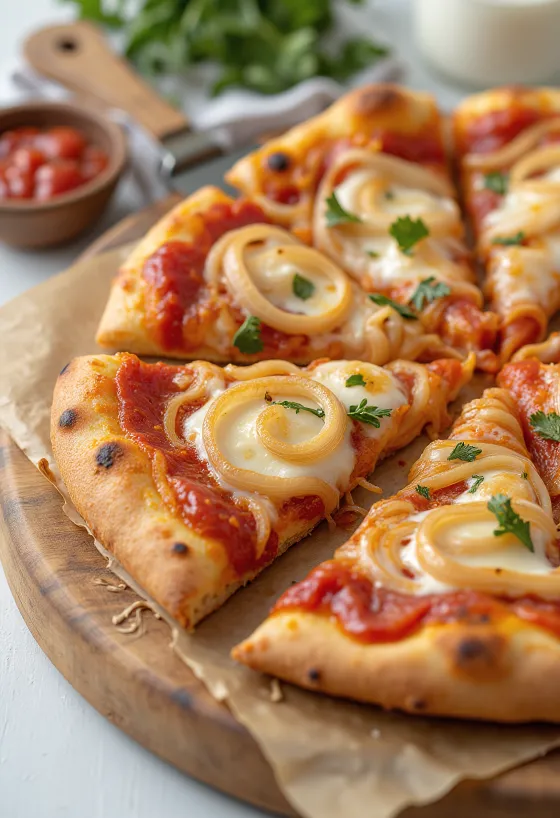 Pizza con Cipolla sipulilla ja mozzarellalla