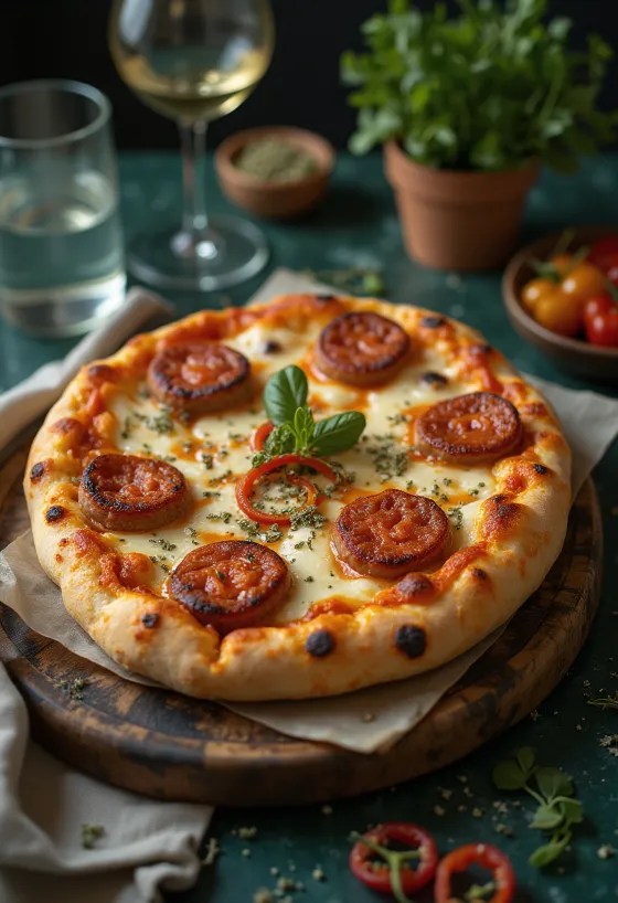 Vegaani Diavola pizza kasvimakkaralla ja chilillä