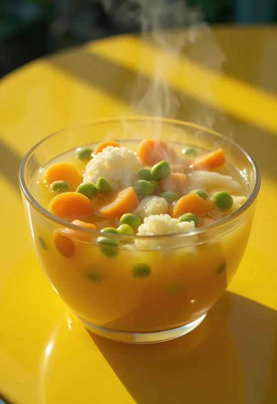 Tuore kasviskeitto porkkanalla, sellerillä ja persiljalla tarjoiltuna