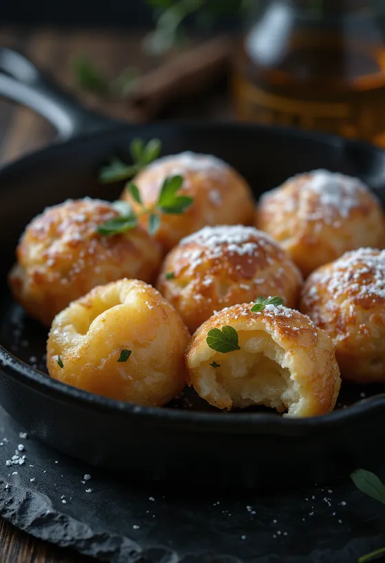 Gluteeniton Æbleskiver, kullanruskea, pehmeä sisältä ja rapea ulkoa