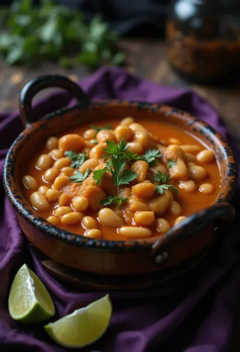 Ghugni chilin kera, valkoisia papuja ja mausteista tomaattikastiketta
