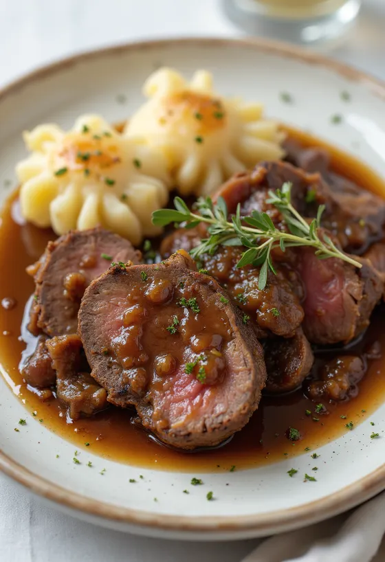 Sauerbraten tarjoiltuna