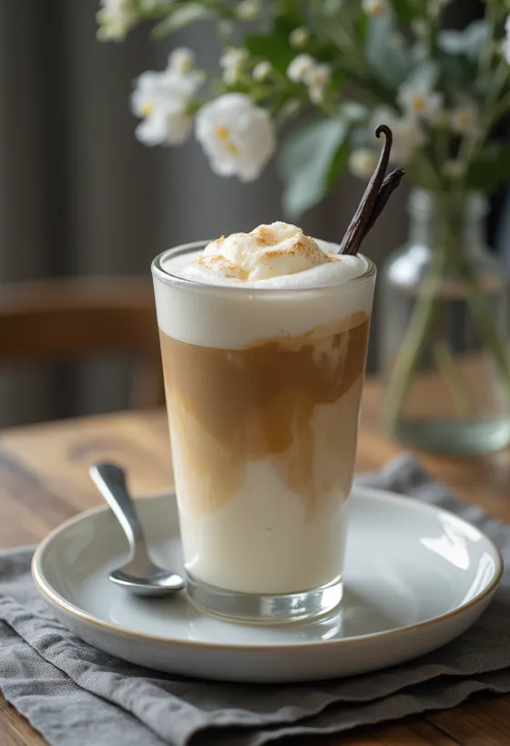 Vaniljalatte tuoreena tarjoiltuna
