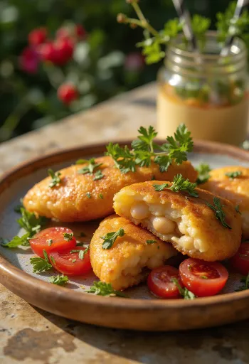 Acarajé vinegretillä, tuoreella korianterilla koristeltuna