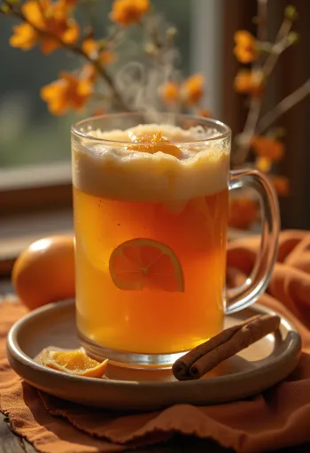 Canelazo con naranja, tuoreena tarjoiltuna, kanelilla ja appelsiiniviipaleilla koristeltuna