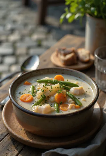 Savukalachowder, runsas kermainen keitto merenelävillä