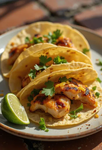 Pollo asado taco tarjoiltuna limellä ja korianterilla