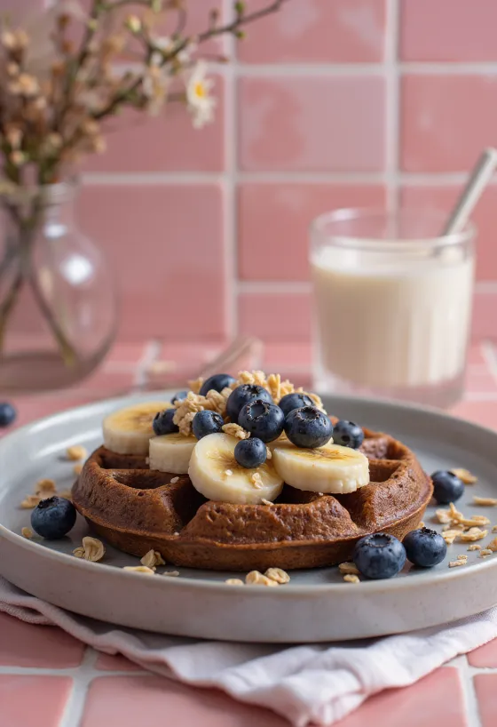 Superfood-vohveli mustikoilla ja mantelilla tarjoiltuna