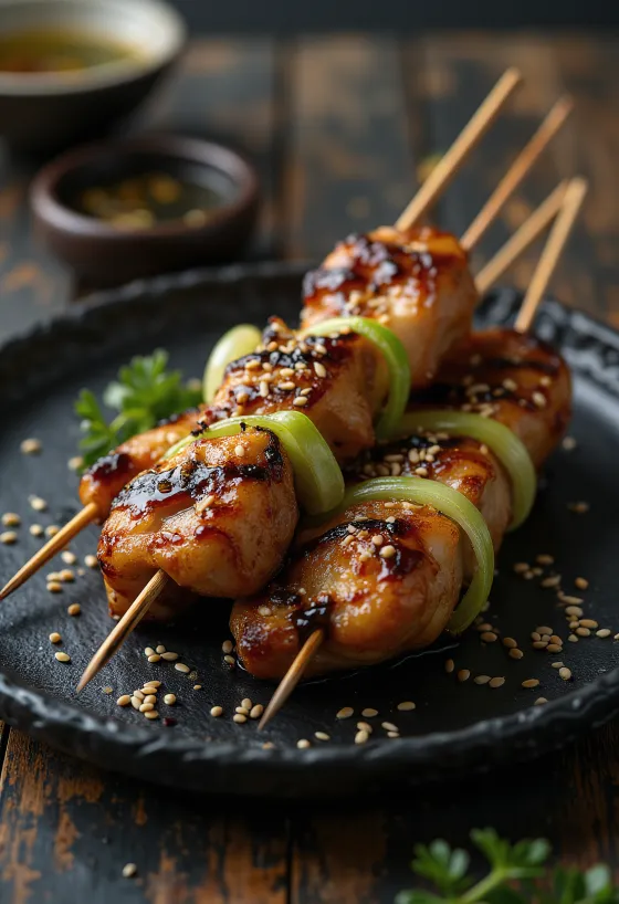 Negima yakitori - kanaa ja kevätsipulia vartaassa grillattuna