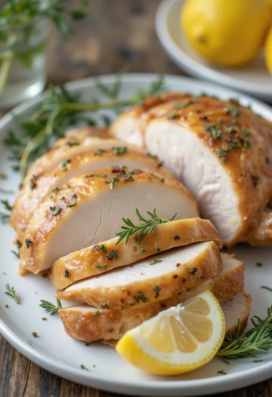 Uunissa paistettu kalkkunanrinta tarjoiltuna