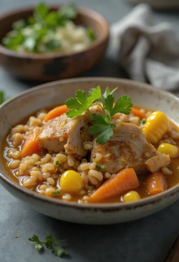 Cuchuco con espinazo (sianlihalla) runsas lihainen vihanneskeitto tarjoiltuna