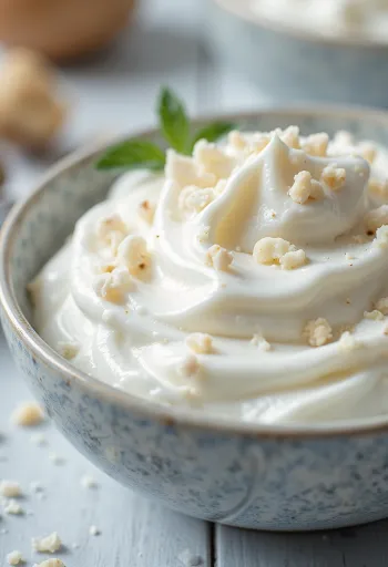 Minttuinen kerma-jogurttikastike tarjoiltuna