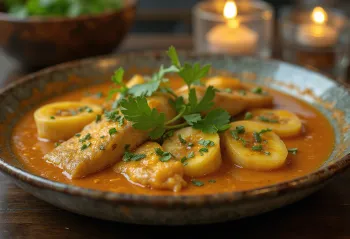 Moqueca tarjoiltuna banaanilla, kalalla ja kookosmaidolla