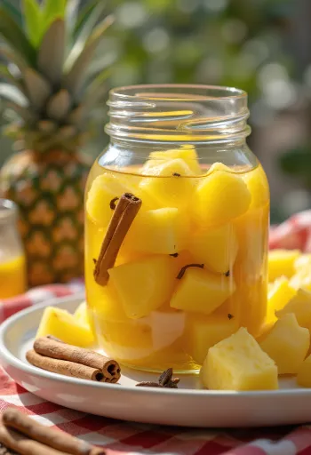 Marinoitu ananas lasipurkissa tarjoiltuna