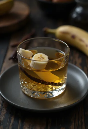 Banaanilikööri pullossa tarjoiltuna