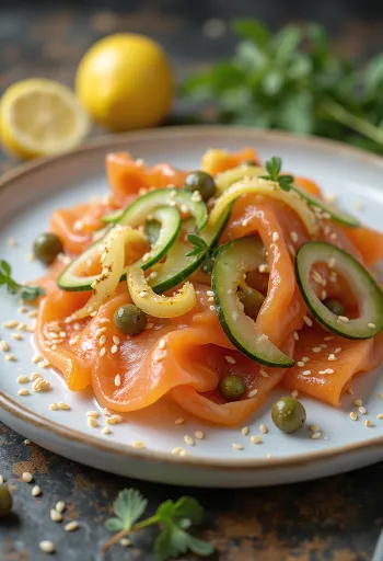 Graavilohi kapriksilla ja kurkulla, tuoreella tillillä tarjoiltuna