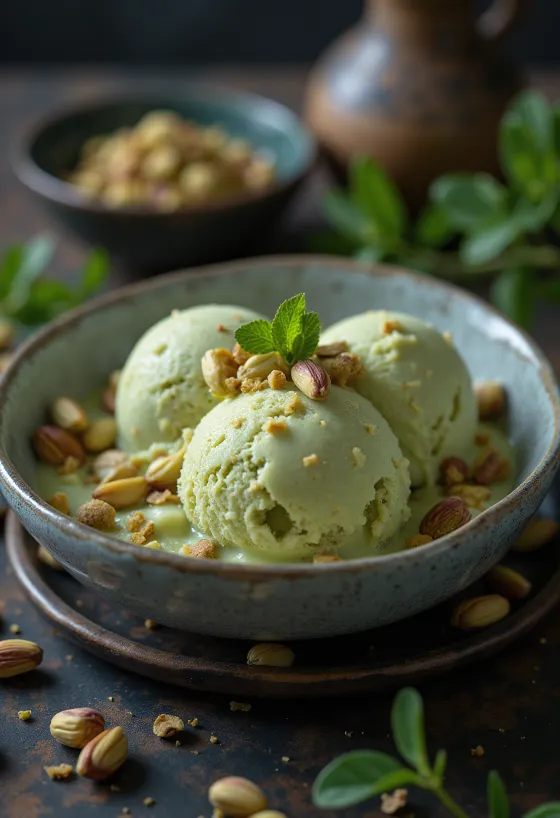 Pistaasijäätelö tarjoiltuna