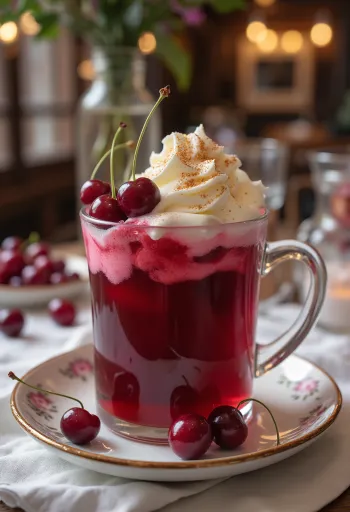 Makea kirsikkasiideri lasissa tarjoiltuna