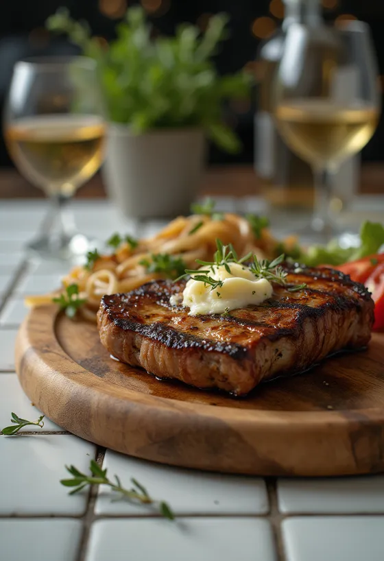 Grillattu kengurufilee tarjoiltuna paahdettujen vihannesten kera