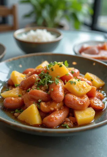 Lạp xưởng hapanimelä, tarjoiltuna ananaksella