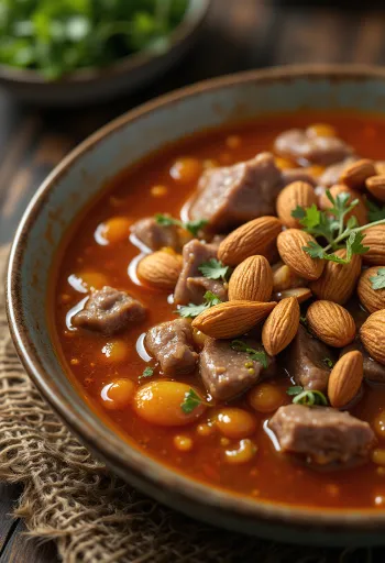 Mantelinen Yukgaejang, korealainen naudanlihanuudelikeitto mantelilla ja tuoreella kananmunalla