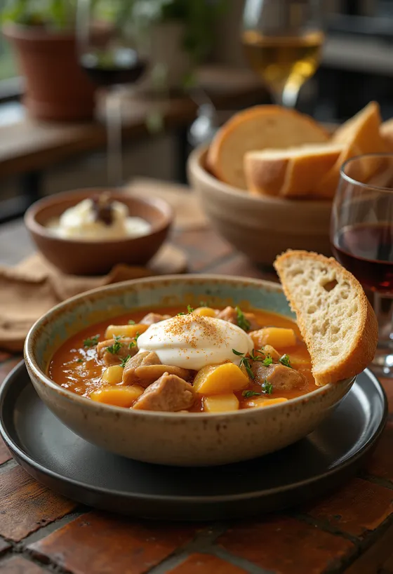 Perinteinen székely-kaalipata mehukkaalla sianlihalla ja hapankaalilla, smetanan kera tarjoiltuna.