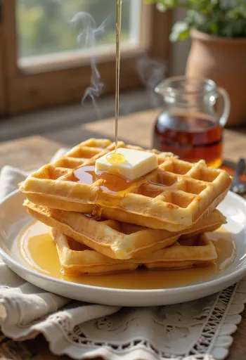 Amerikkalainen vohveli vaahterasiirapilla tarjoiltuna