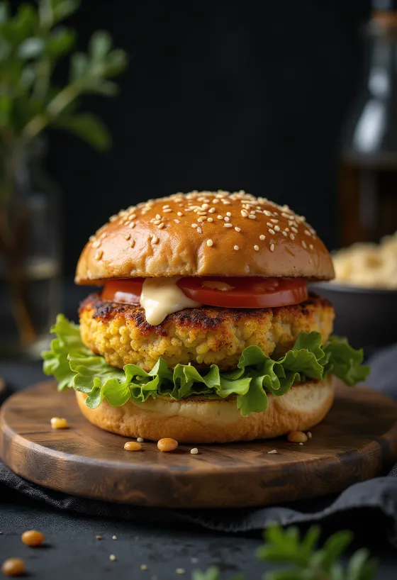 Kukkakaali-vegaaniburgeri tarjoiltuna