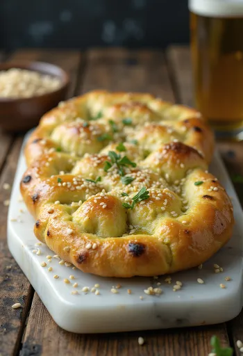 Wasabi-seesamifocaccia tarjoiltuna