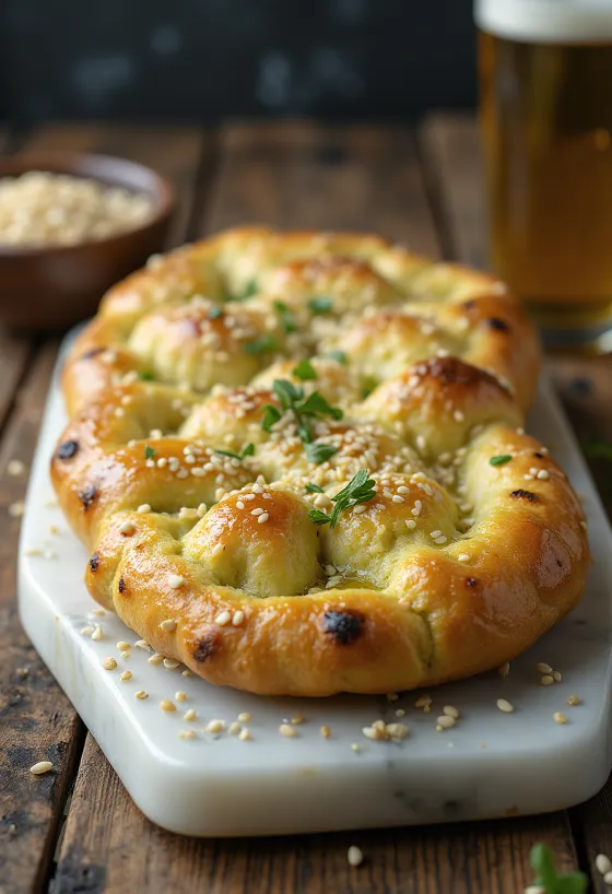 Wasabi-seesamifocaccia tarjoiltuna