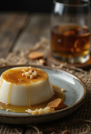 Viski-pannacotta tarjoiltuna