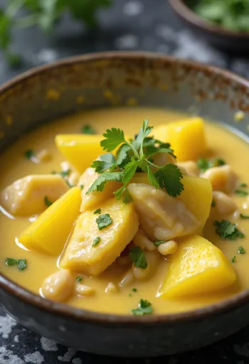 Moqueca tarjoiltuna mangolla, kalalla ja kookosmaidolla