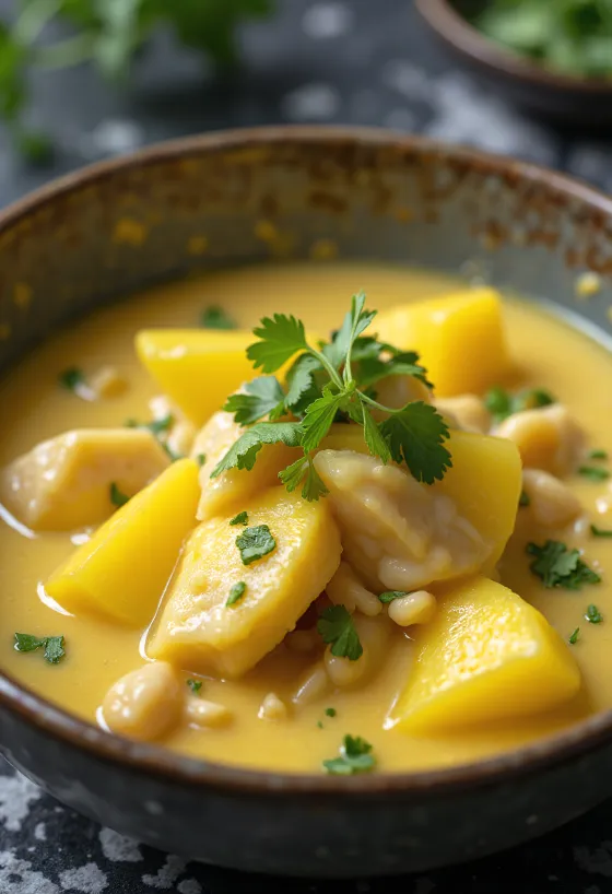 Moqueca tarjoiltuna mangolla, kalalla ja kookosmaidolla